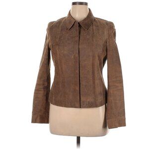 WORTH Womens Jacket 14 M Brown Distressed Leather Snap Classic Casual Overcoat